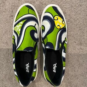 Vibrant Green and Blue Slip-On Sneakers